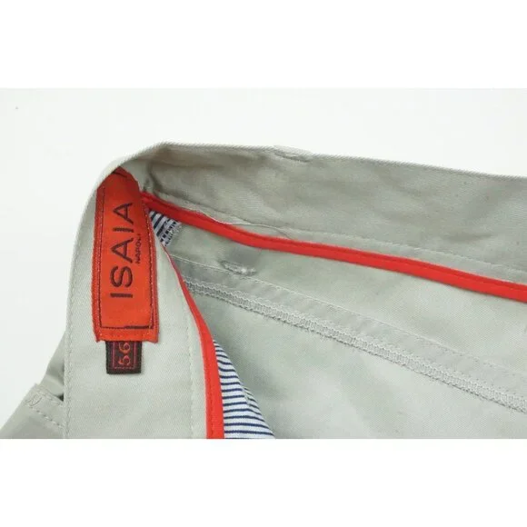 Isaia LC Seva Grayish Khaki 100% Cotton Casual Mens Chino Pants 56L EU NEW